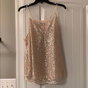 Pink sequin Loft Blouse Tank size L